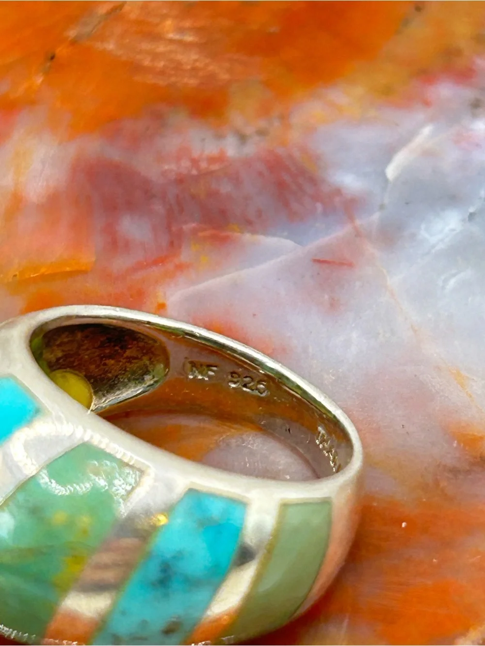 Sterling Silver Turquoise Inlay Ring - Size 6